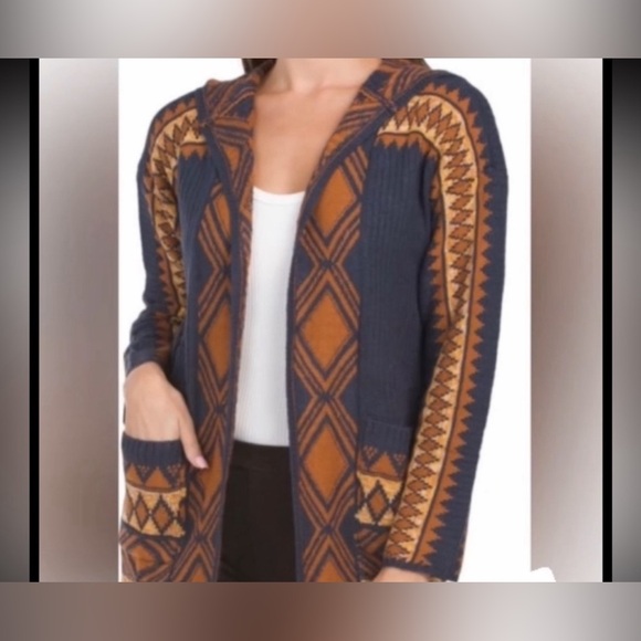 LUCKY BRAND Aztec Boho Hooded Cardigan Sweater size S - Picture 2 of 8